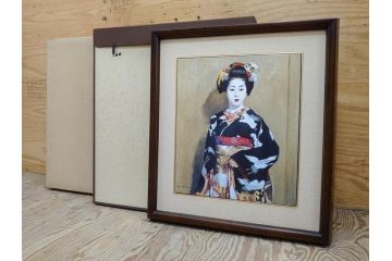 真作　小松崎邦雄　「鶴の舞妓」　限定50部　35/50　陶板画(女性、人物、額装、共シール、箱付き)(R-075539)