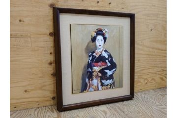 真作　小松崎邦雄　「鶴の舞妓」　限定50部　35/50　陶板画(女性、人物、額装、共シール、箱付き)(R-075539)