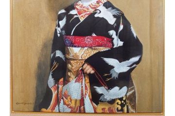 真作　小松崎邦雄　「鶴の舞妓」　限定50部　35/50　陶板画(女性、人物、額装、共シール、箱付き)(R-075539)