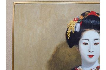 真作　小松崎邦雄　「鶴の舞妓」　限定50部　35/50　陶板画(女性、人物、額装、共シール、箱付き)(R-075539)