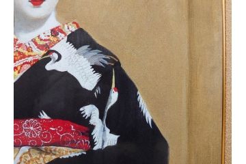 真作　小松崎邦雄　「鶴の舞妓」　限定50部　35/50　陶板画(女性、人物、額装、共シール、箱付き)(R-075539)