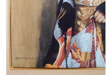 真作　小松崎邦雄　「鶴の舞妓」　限定50部　35/50　陶板画(女性、人物、額装、共シール、箱付き)(R-075539)