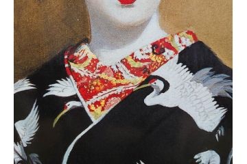 真作　小松崎邦雄　「鶴の舞妓」　限定50部　35/50　陶板画(女性、人物、額装、共シール、箱付き)(R-075539)