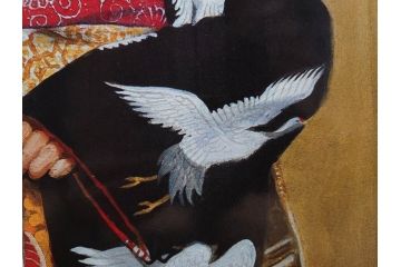 真作　小松崎邦雄　「鶴の舞妓」　限定50部　35/50　陶板画(女性、人物、額装、共シール、箱付き)(R-075539)