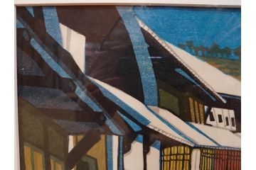 真作　関野準一郎　「御油」　「舞阪」　サイン入り　木版画2枚セット(絵画、額装)(R-075540)