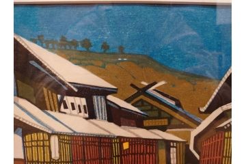 真作　関野準一郎　「御油」　「舞阪」　サイン入り　木版画2枚セット(絵画、額装)(R-075540)