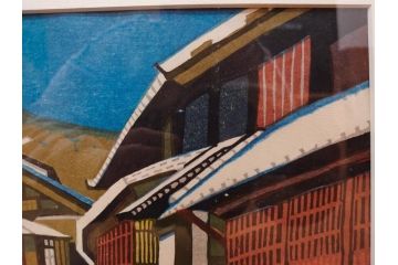 真作　関野準一郎　「御油」　「舞阪」　サイン入り　木版画2枚セット(絵画、額装)(R-075540)