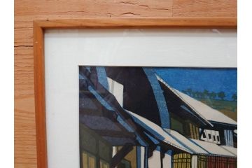 真作　関野準一郎　「御油」　「舞阪」　サイン入り　木版画2枚セット(絵画、額装)(R-075540)