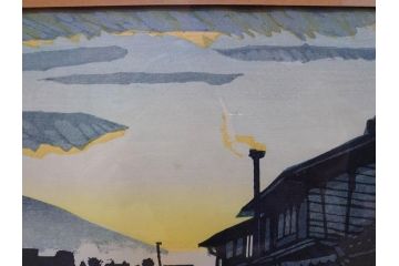 真作　関野準一郎　「御油」　「舞阪」　サイン入り　木版画2枚セット(絵画、額装)(R-075540)