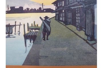 真作　関野準一郎　「御油」　「舞阪」　サイン入り　木版画2枚セット(絵画、額装)(R-075540)