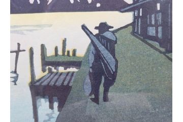 真作　関野準一郎　「御油」　「舞阪」　サイン入り　木版画2枚セット(絵画、額装)(R-075540)