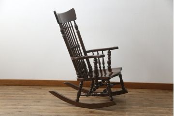 中古　美品　希少な廃番品　松本民芸家具　木の味わいと職人の技が楽しめる304F型ロッキングチェア(板座チェア、アームチェア、イス、揺り椅子)(R-075561)