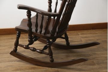 中古　美品　希少な廃番品　松本民芸家具　木の味わいと職人の技が楽しめる304F型ロッキングチェア(板座チェア、アームチェア、イス、揺り椅子)(R-075561)