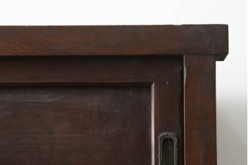 和製アンティーク　前面欅(ケヤキ)材　組子入り　和モダンなお部屋づくりに取り入れたい関東水屋箪笥(食器棚、戸棚、収納棚、サイドボード、サイドキャビネット、キャビネット)(R-075573)