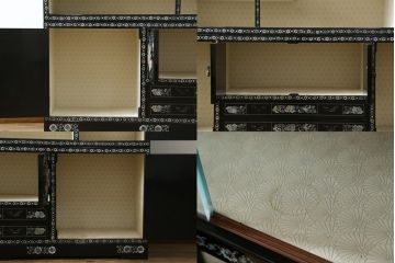 韓国ビンテージ　韓国民芸家具　螺鈿(ラデン)細工　煌びやかで凝った意匠が目を引くキャビネット(飾り棚、収納棚、戸棚、蝶、孔雀、ヴィンテージ)(定価推定約250万円)(R-075575)