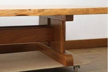和製ビンテージ　総欅(ケヤキ)材　天板一枚板　自然な木の風合いを楽しめるローテーブル(座卓、センターテーブル、リビングテーブル、ヴィンテージ)(R-075578)