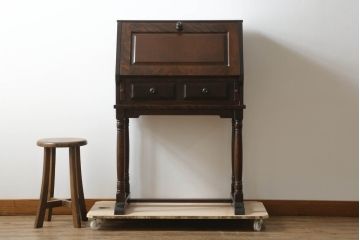 和製ビンテージ　美品　北海道民芸家具　希少!　絶版品・レア品　クラシカルな雰囲気を盛り立てるライティングビューロー(簿記机、ワークデスク、在宅用、在宅ワーク用、ヴィンテージ)(R-075580)