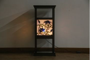 中古　川島政則ステンドグラス工房　幻想的な雰囲気を醸し出す行灯型フロアスタンド照明(スタンドライト、間接照明、行燈)(定価約40万円)(R-075581)