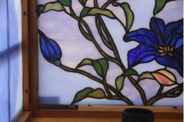 中古　川島政則ステンドグラス工房　幻想的な雰囲気を醸し出す行灯型フロアスタンド照明(スタンドライト、間接照明、行燈)(定価約40万円)(R-075581)