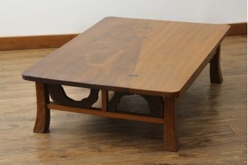 和製アンティーク　希少な意匠!!　天板タモ材・松材　珍しいデザインの座卓(ローテーブル、センターテーブル、リビングテーブル)(R-075585)
