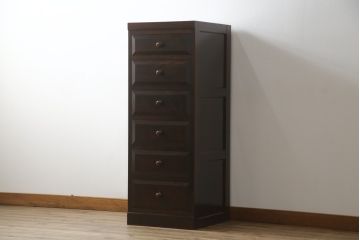 中古　美品　松本民芸家具　シンプルな作りで合わせやすいD型小物整理箪笥(縦型チェスト、引き出し、収納タンス)(定価約27万円)(R-075614)