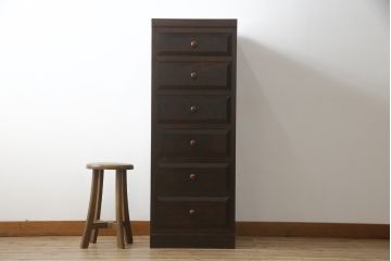 中古　美品　松本民芸家具　シンプルな作りで合わせやすいD型小物整理箪笥(縦型チェスト、引き出し、収納タンス)(定価約27万円)(R-075614)