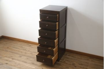 中古　美品　松本民芸家具　シンプルな作りで合わせやすいD型小物整理箪笥(縦型チェスト、引き出し、収納タンス)(定価約27万円)(R-075614)