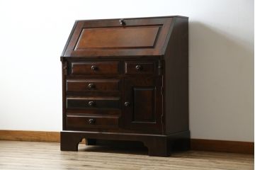 中古　北海道民芸家具　上質な作りが魅力のライティングビューロー(簿記机、ワークデスク、引き出し、在宅用、在宅ワーク用)(定価約34万円)(R-075615)