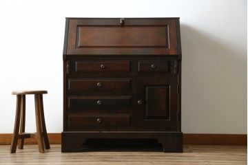中古　北海道民芸家具　上質な作りが魅力のライティングビューロー(簿記机、ワークデスク、引き出し、在宅用、在宅ワーク用)(定価約34万円)(R-075615)