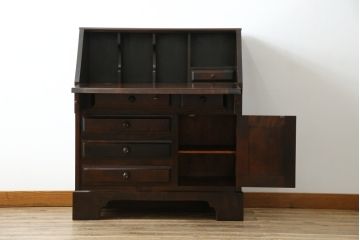 中古　北海道民芸家具　上質な作りが魅力のライティングビューロー(簿記机、ワークデスク、引き出し、在宅用、在宅ワーク用)(定価約34万円)(R-075615)