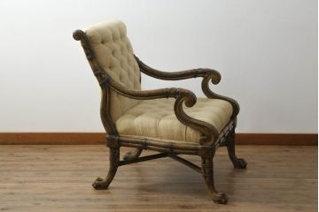 中古　美品　イギリス高級家具　THEODORE ALEXANDER(セオドア・アレキサンダー)　なめらかな曲線の猫脚が優美なアームチェア(椅子、イス、イージーチェア、サロンチェア、1Pソファ、1人掛けソファ、英国)(R-075626)