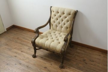 中古　美品　イギリス高級家具　THEODORE ALEXANDER(セオドア・アレキサンダー)　なめらかな曲線の猫脚が優美なアームチェア(椅子、イス、イージーチェア、サロンチェア、1Pソファ、1人掛けソファ、英国)(R-075626)