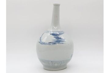 江戸期　古伊万里　染付　蟹　珍しい図柄が魅力的な花瓶(カニ、花器、花入、壺、壷)(R-075640)