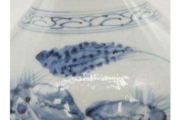 江戸期　古伊万里　染付　蟹　珍しい図柄が魅力的な花瓶(カニ、花器、花入、壺、壷)(R-075640)