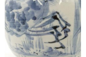 江戸期　古伊万里　染付　蟹　珍しい図柄が魅力的な花瓶(カニ、花器、花入、壺、壷)(R-075640)