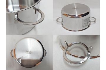 スイス製　Spring　スプリング社　クリスタルGL　ソテーパン(24cm)　片手鍋(18cm)　両手深型鍋(20cm)　キッチンウェア3点セット(CRISTAL、料理ブック付き、箱付き、スターターセット)(R-075641)