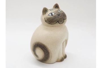 北欧雑貨　リサ・ラーソン　Lisa Larson　ミア(Mia)　キャット　猫　ねこ　ネコ　見上げる表情と丸いフォルムが愛らしいオブジェ(置物、陶器、ホワイト、グレー)(R-075645)