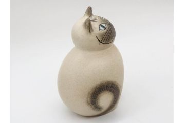 北欧雑貨　リサ・ラーソン　Lisa Larson　ミア(Mia)　キャット　猫　ねこ　ネコ　見上げる表情と丸いフォルムが愛らしいオブジェ(置物、陶器、ホワイト、グレー)(R-075645)