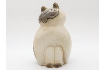 北欧雑貨　リサ・ラーソン　Lisa Larson　ミア(Mia)　キャット　猫　ねこ　ネコ　見上げる表情と丸いフォルムが愛らしいオブジェ(置物、陶器、ホワイト、グレー)(R-075645)