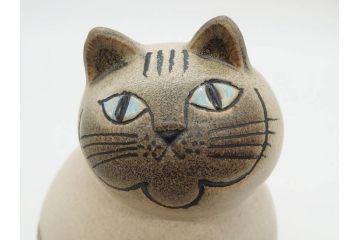北欧雑貨　リサ・ラーソン　Lisa Larson　ミア(Mia)　キャット　猫　ねこ　ネコ　見上げる表情と丸いフォルムが愛らしいオブジェ(置物、陶器、ホワイト、グレー)(R-075645)