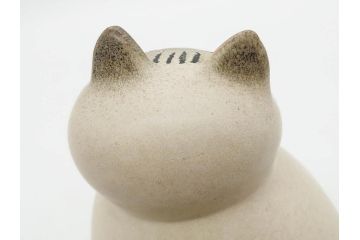 北欧雑貨　リサ・ラーソン　Lisa Larson　ミア(Mia)　キャット　猫　ねこ　ネコ　見上げる表情と丸いフォルムが愛らしいオブジェ(置物、陶器、ホワイト、グレー)(R-075645)
