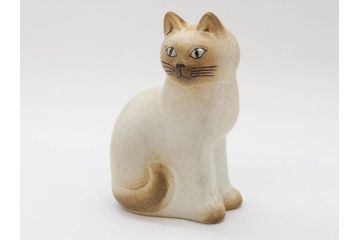 北欧雑貨　リサ・ラーソン　Lisa Larson　マンズ(Mans)　キャット　猫　ねこ　ネコ　気品溢れる佇まいが魅力のオブジェ(置物、陶器、ホワイト、ブラウン)(R-075646)