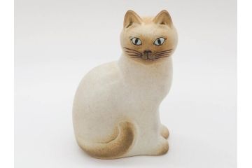 北欧雑貨　リサ・ラーソン　Lisa Larson　マンズ(Mans)　キャット　猫　ねこ　ネコ　気品溢れる佇まいが魅力のオブジェ(置物、陶器、ホワイト、ブラウン)(R-075646)