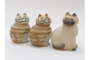 北欧雑貨　リサ・ラーソン　Lisa Larson　ミア(Mia)　マンズ(Mans)　キャット　猫　ねこ　ネコ　小振りで可愛らしいオブジェ3点セット(置物、陶器、ホワイト、ブラウン)(R-075647)