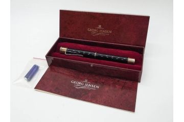 デンマーク　GEORG JENSEN(ジョージ・ジェンセン)　M18K(18金)　925S　万年筆(METAL、DENMARK、シルバー、SILVER、筆記具、文具、箱付き)(R-075649)