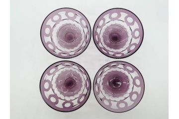 昭和初期　色被せ　切子　紫　上品な色合いが美しいグラス4客セット(デザートカップ、氷コップ、硝子、ガラス)(R-075652)