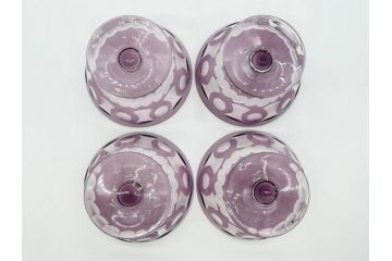 昭和初期　色被せ　切子　紫　上品な色合いが美しいグラス4客セット(デザートカップ、氷コップ、硝子、ガラス)(R-075652)
