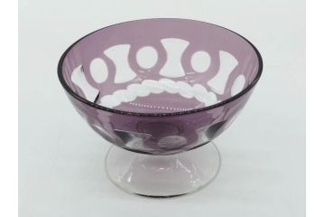 昭和初期　色被せ　切子　紫　上品な色合いが美しいグラス4客セット(デザートカップ、氷コップ、硝子、ガラス)(R-075652)