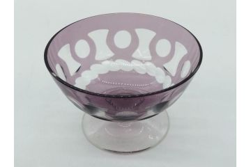 昭和初期　色被せ　切子　紫　上品な色合いが美しいグラス4客セット(デザートカップ、氷コップ、硝子、ガラス)(R-075652)