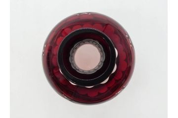 昭和初期　江戸 切子　色被せガラス　赤　紫　様々なカットが施された優美な印象の水差し&グラス12客セット(カットガラス、硝子、ピッチャー、カラフェ、コップ)(R-075653)